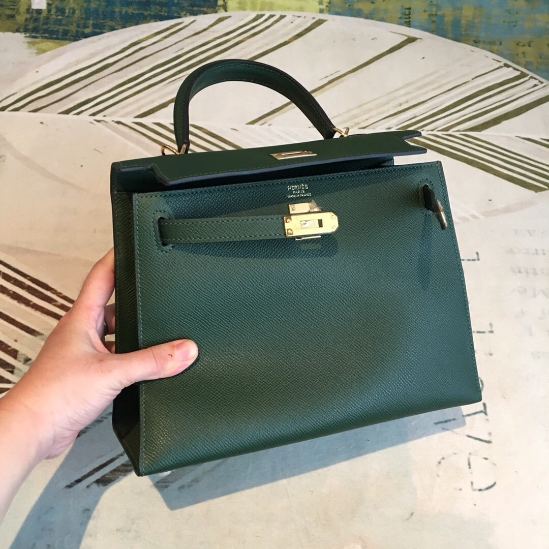1:1 Replica Hermes Kelly Green For Women Gold Toned Hardware 10in/25cm - Image 7