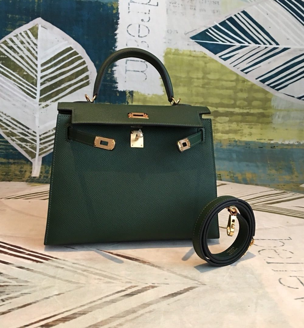 1:1 Replica Hermes Kelly Green For Women Gold Toned Hardware 10in/25cm