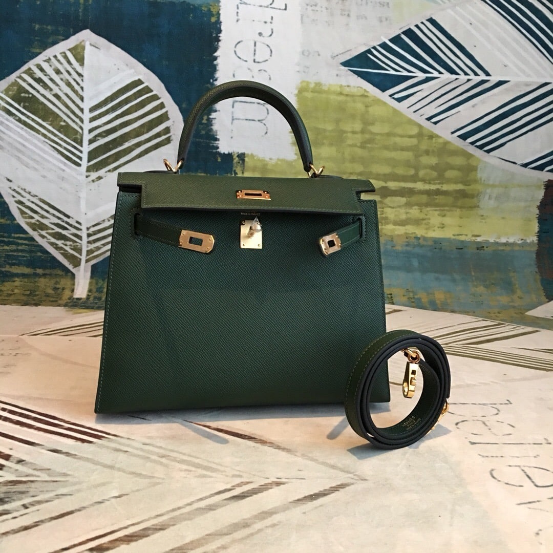 1:1 Replica Hermes Kelly Green For Women Gold Toned Hardware 10in/25cm - Image 8