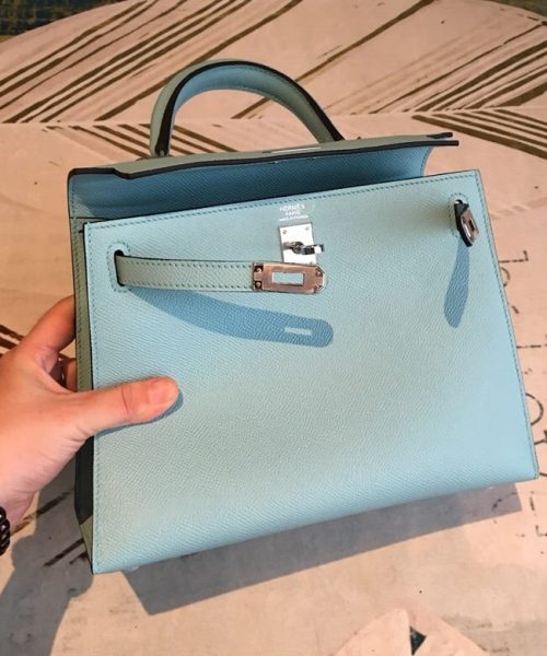 1:1 Replica Hermes Kelly Light Blue For Women Silver Toned Hardware 10in/25cm