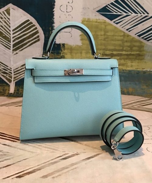 1:1 Replica Hermes Kelly Light Blue For Women Silver Toned Hardware 10in/25cm