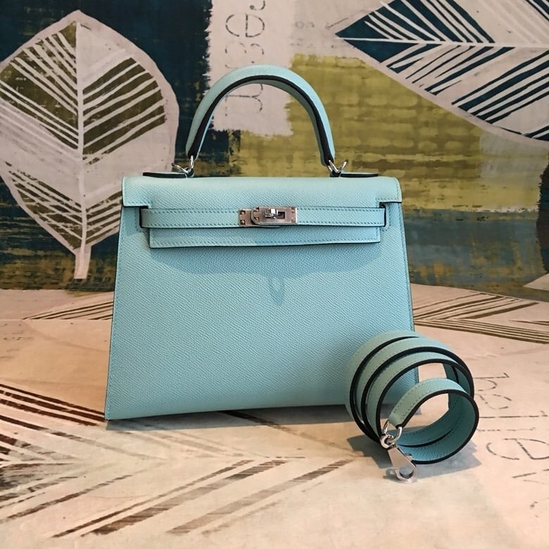 1:1 Replica Hermes Kelly Light Blue For Women Silver Toned Hardware 10in/25cm