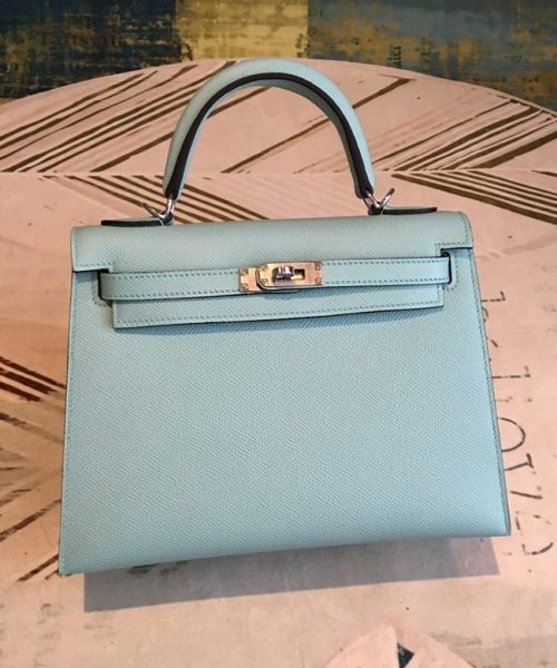1:1 Replica Hermes Kelly Light Blue For Women Silver Toned Hardware 10in/25cm