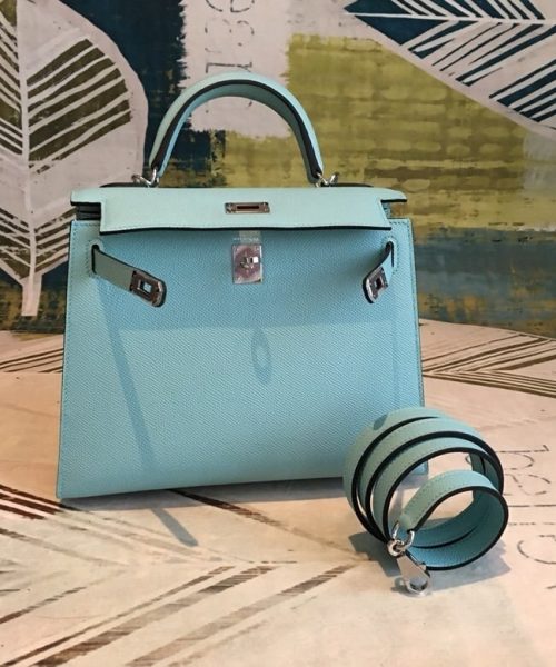 1:1 Replica Hermes Kelly Light Blue For Women Silver Toned Hardware 10in/25cm
