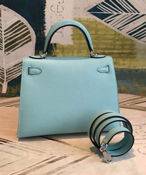 1:1 Replica Hermes Kelly Light Blue For Women Silver Toned Hardware 10in/25cm