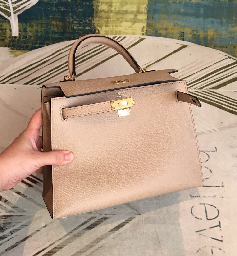 1:1 Replica Hermes Kelly Light Gray For Women Gold Toned Hardware 10in/25cm