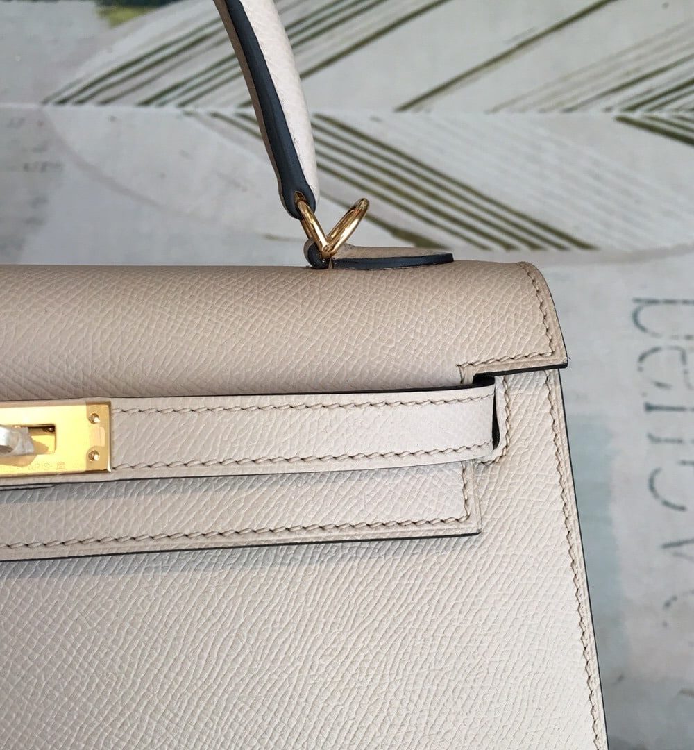 1:1 Replica Hermes Kelly Light Gray For Women Gold Toned Hardware 10in/25cm