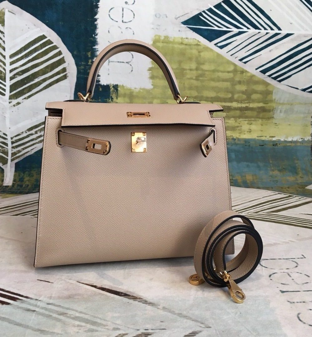 1:1 Replica Hermes Kelly Light Gray For Women Gold Toned Hardware 10in/25cm