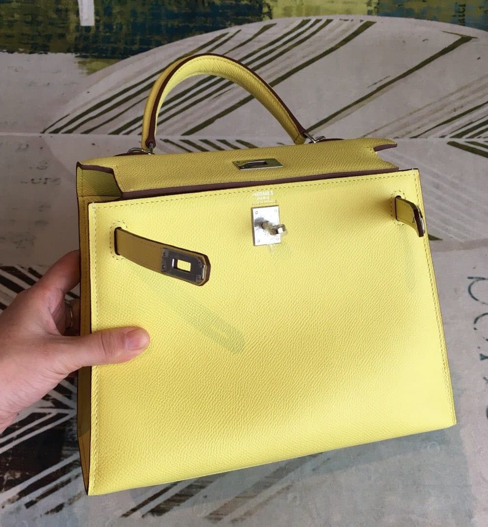 1:1 Replica Hermes Kelly Light Yellow For Women Silver Toned Hardware 10in/25cm