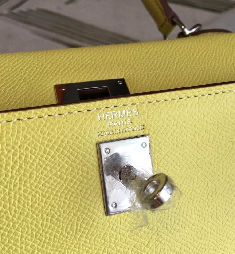 1:1 Replica Hermes Kelly Light Yellow For Women Silver Toned Hardware 10in/25cm