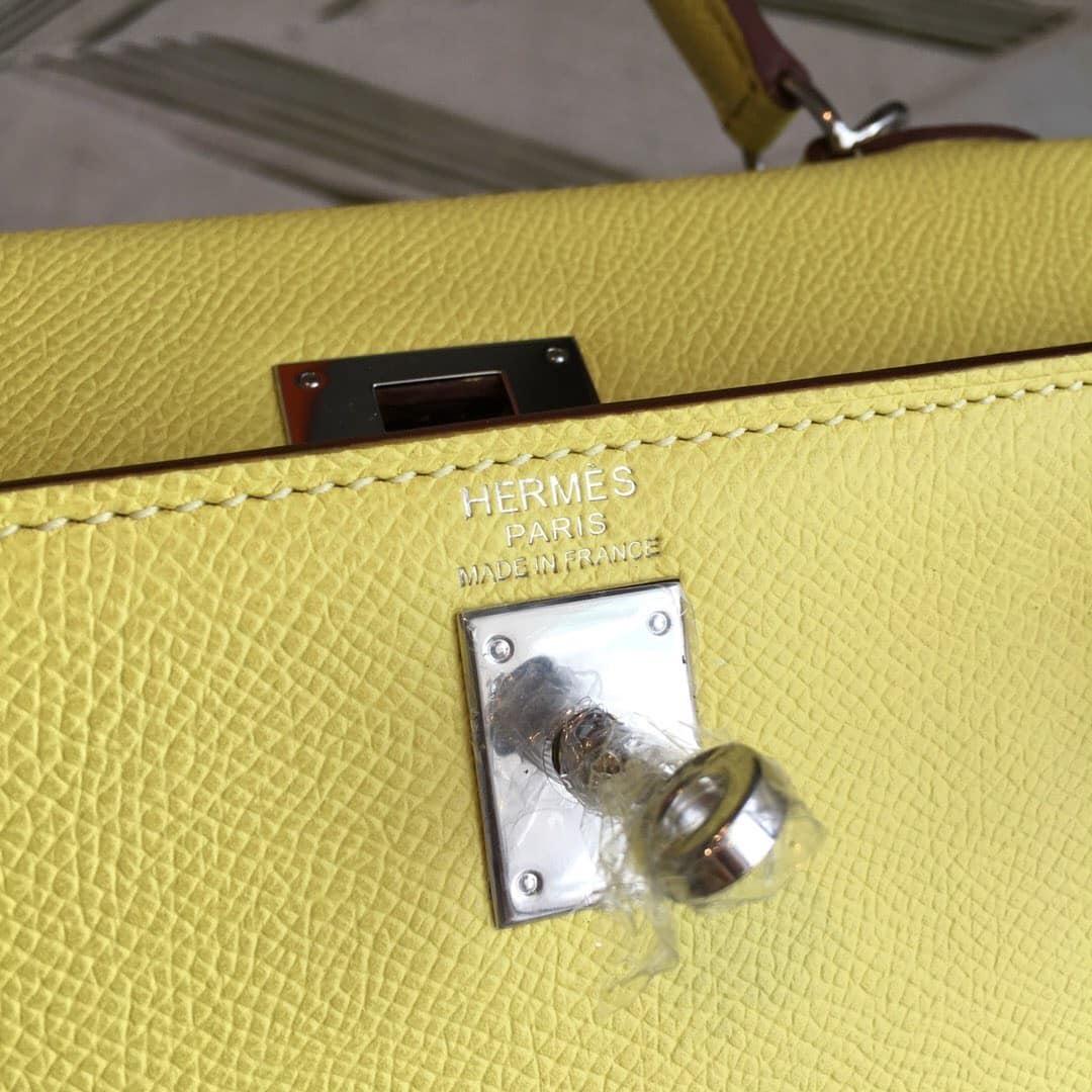 1:1 Replica Hermes Kelly Light Yellow For Women Silver Toned Hardware 10in/25cm - Image 6