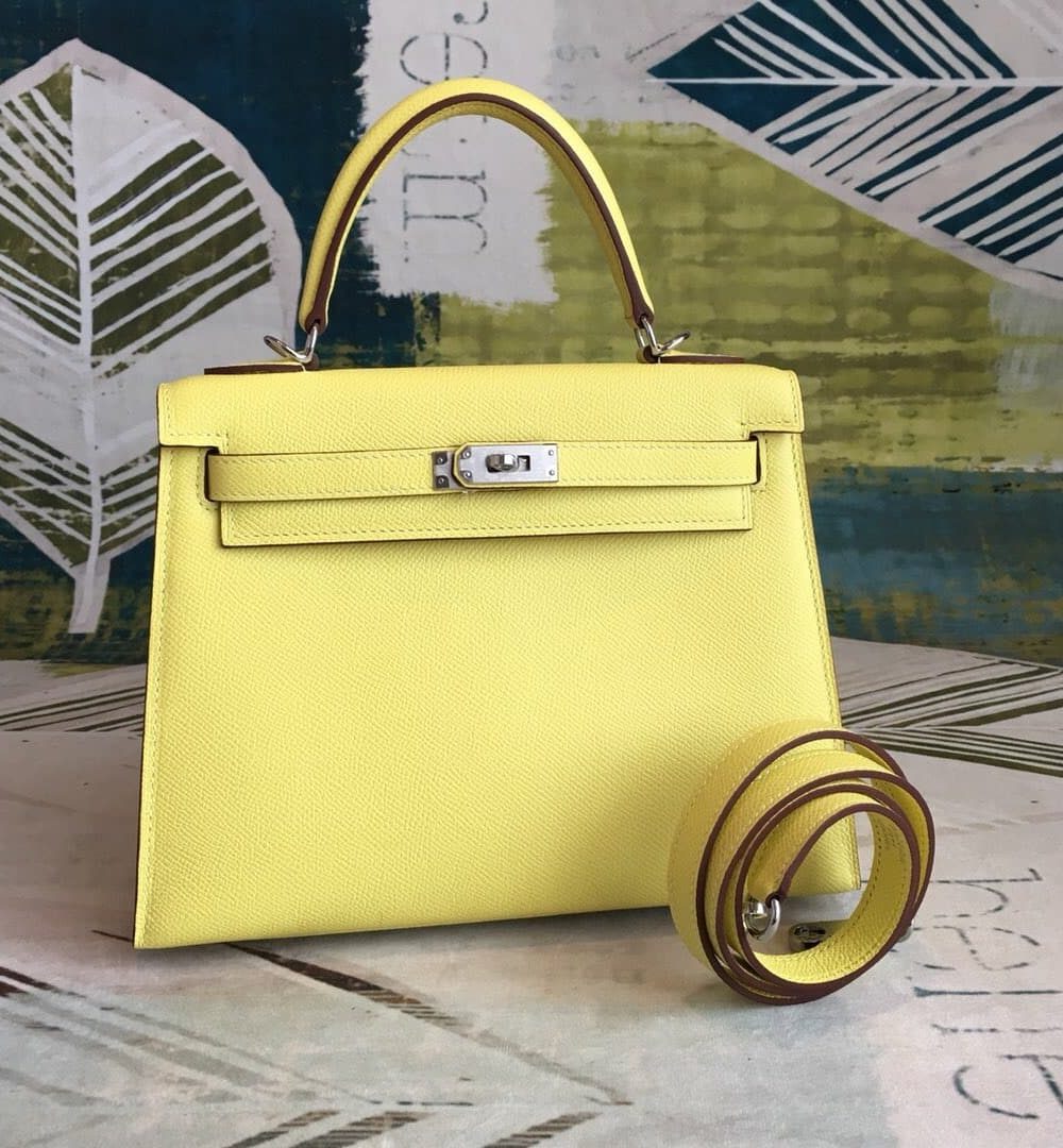 1:1 Replica Hermes Kelly Light Yellow For Women Silver Toned Hardware 10in/25cm