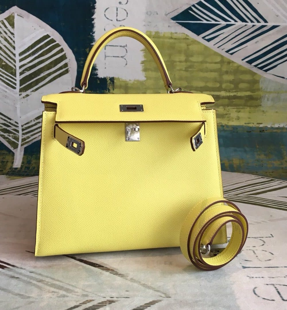 1:1 Replica Hermes Kelly Light Yellow For Women Silver Toned Hardware 10in/25cm