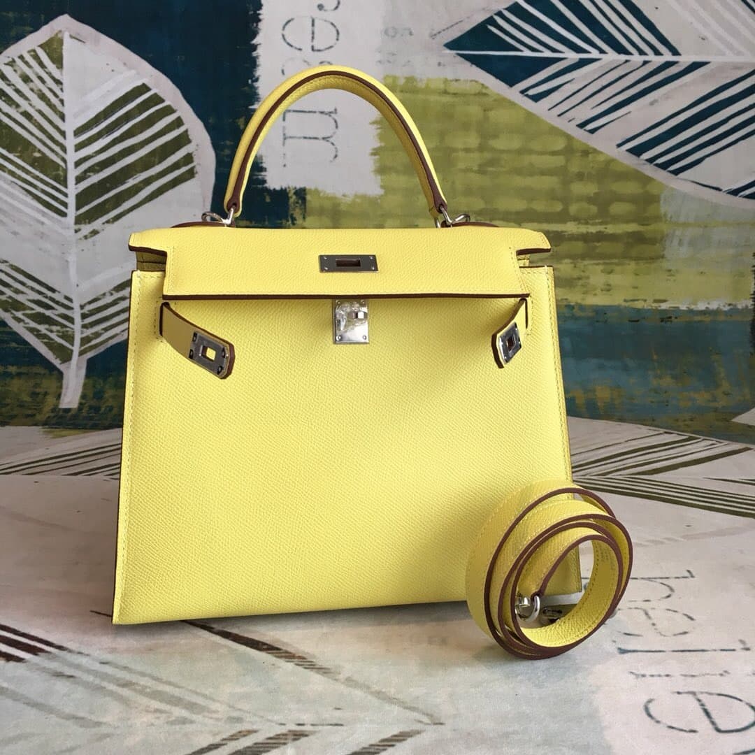 1:1 Replica Hermes Kelly Light Yellow For Women Silver Toned Hardware 10in/25cm - Image 8