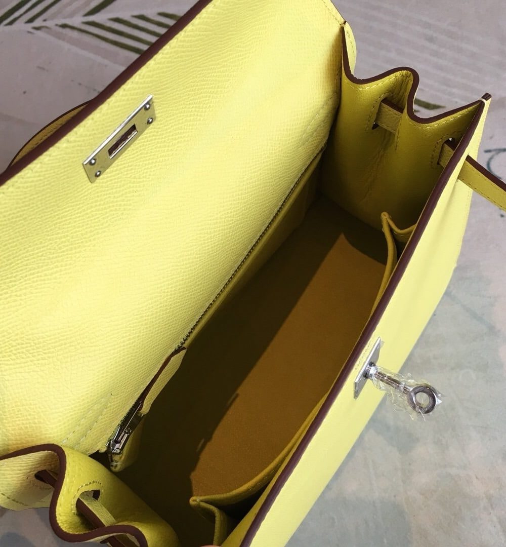 1:1 Replica Hermes Kelly Light Yellow For Women Silver Toned Hardware 10in/25cm