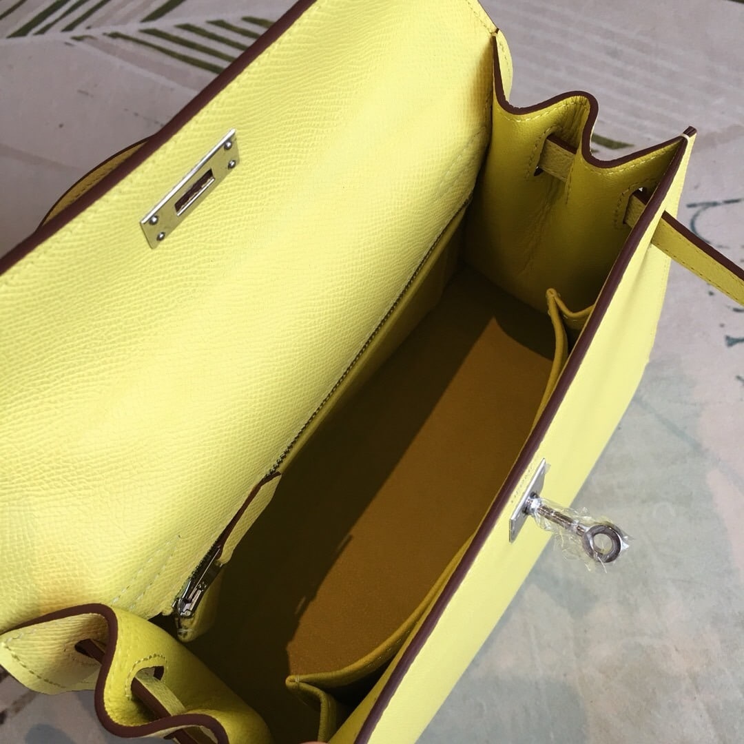 1:1 Replica Hermes Kelly Light Yellow For Women Silver Toned Hardware 10in/25cm - Image 3