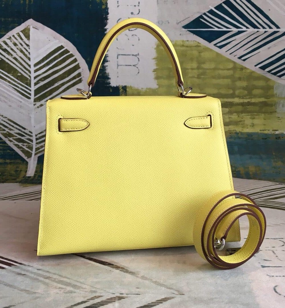 1:1 Replica Hermes Kelly Light Yellow For Women Silver Toned Hardware 10in/25cm