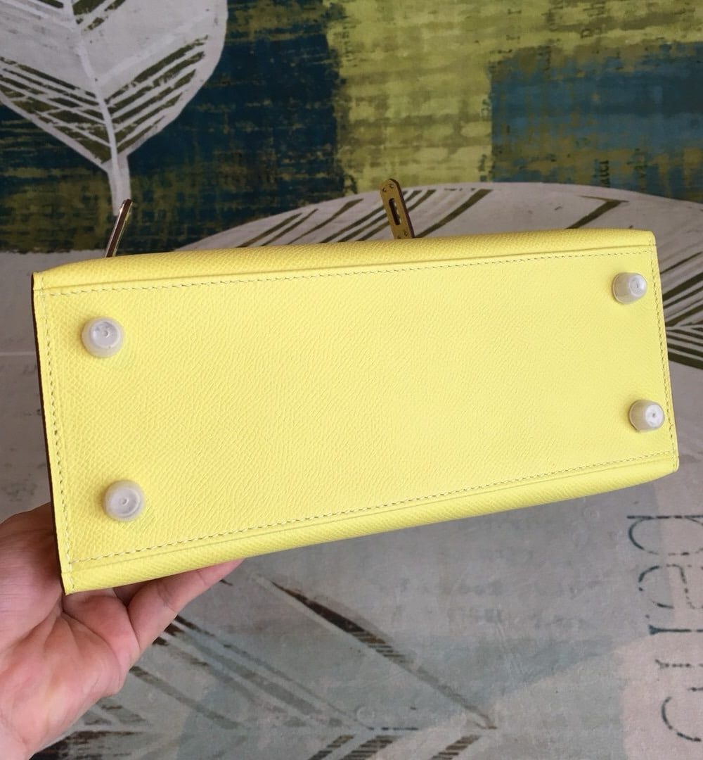 1:1 Replica Hermes Kelly Light Yellow For Women Silver Toned Hardware 10in/25cm