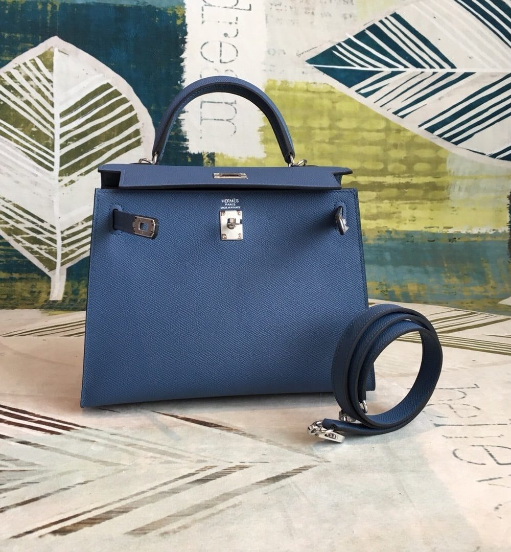 1:1 Replica Hermes Kelly Navy For Women Silver Toned Hardware 10in/25cm