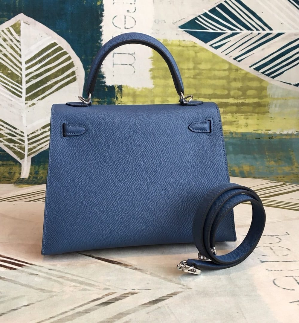 1:1 Replica Hermes Kelly Navy For Women Silver Toned Hardware 10in/25cm