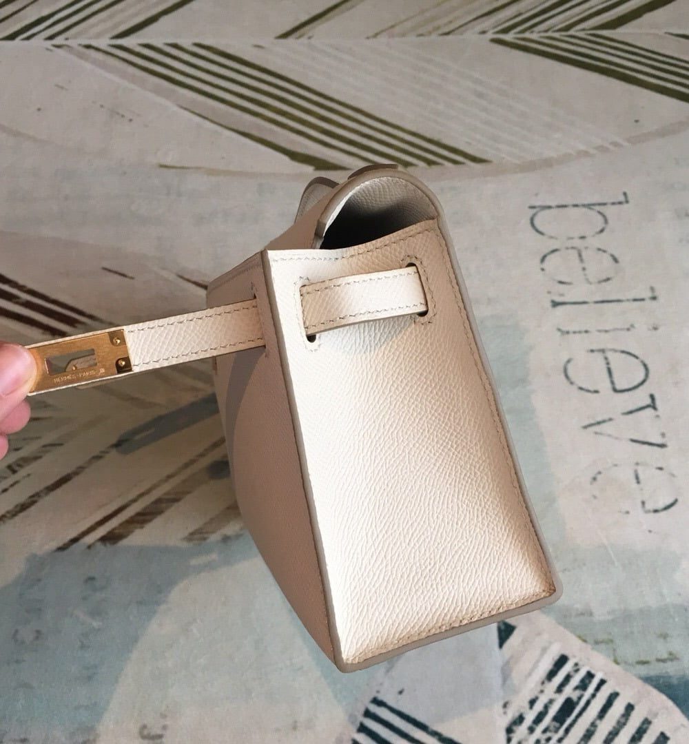 1:1 Replica Hermes Kelly Pochettee White For Women Gold Toned Hardware 8.5in/22cm