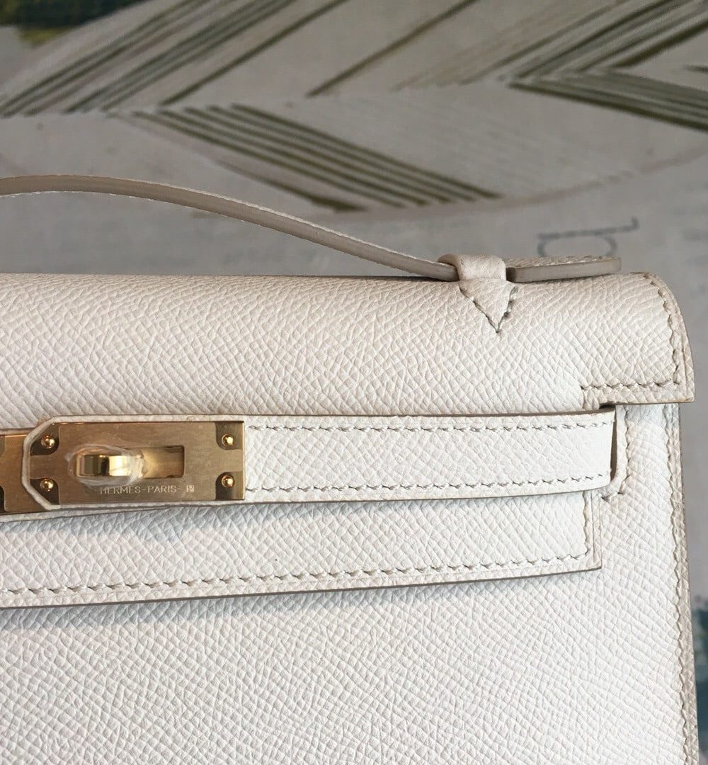 1:1 Replica Hermes Kelly Pochettee White For Women Gold Toned Hardware 8.5in/22cm