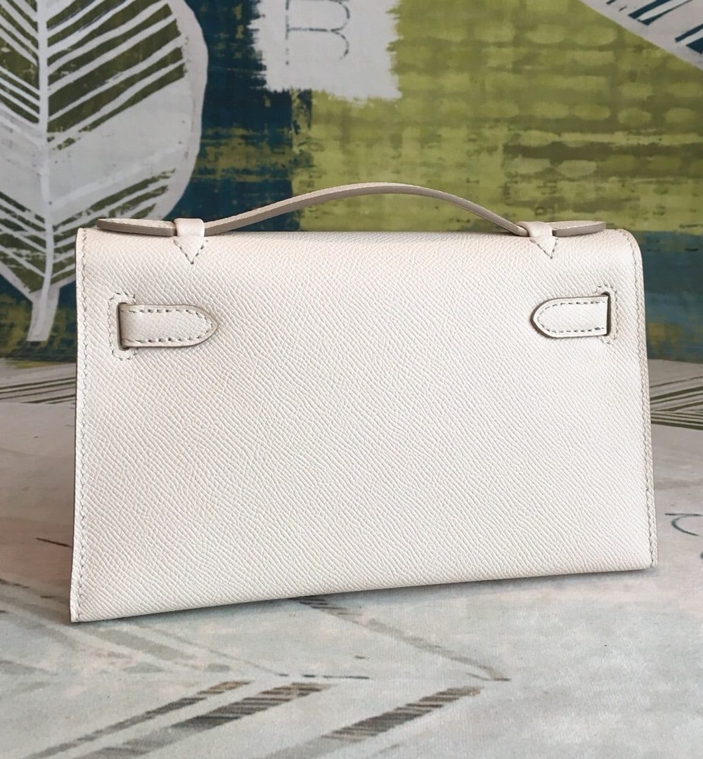 1:1 Replica Hermes Kelly Pochettee White For Women Gold Toned Hardware 8.5in/22cm