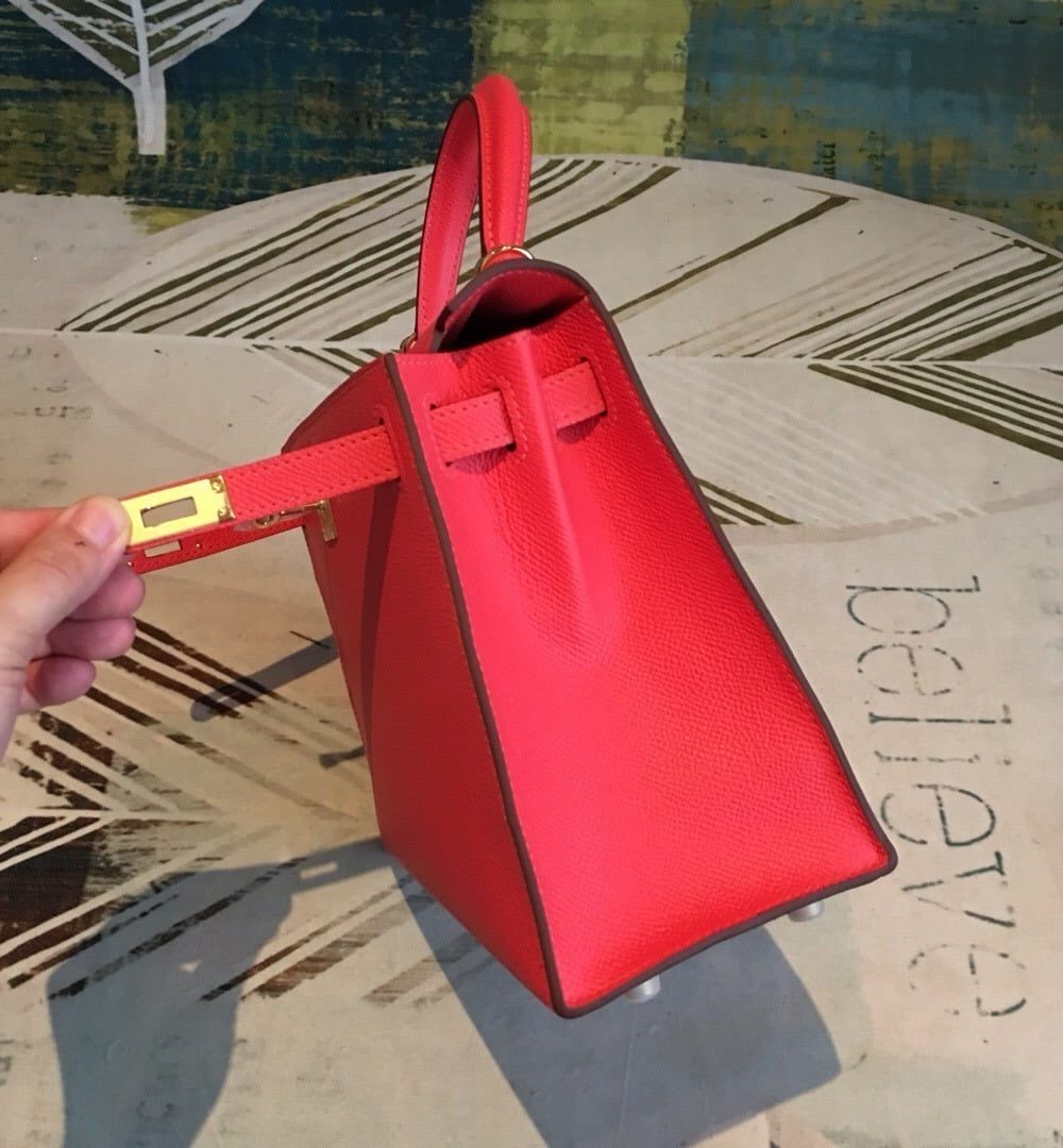 1:1 Replica Hermes Kelly Red For Women Gold Toned Hardware 10in/25cm