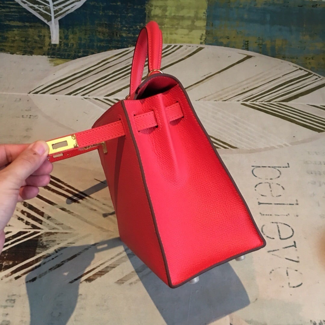 1:1 Replica Hermes Kelly Red For Women Gold Toned Hardware 10in/25cm - Image 2