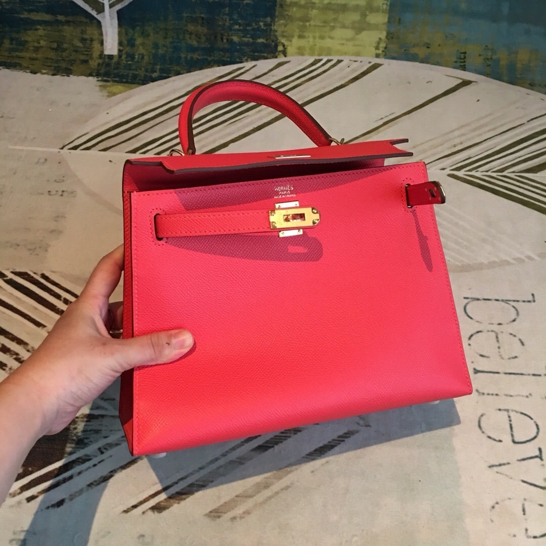 1:1 Replica Hermes Kelly Red For Women Gold Toned Hardware 10in/25cm - Image 6