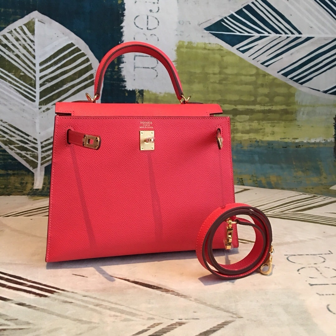 1:1 Replica Hermes Kelly Red For Women Gold Toned Hardware 10in/25cm - Image 7