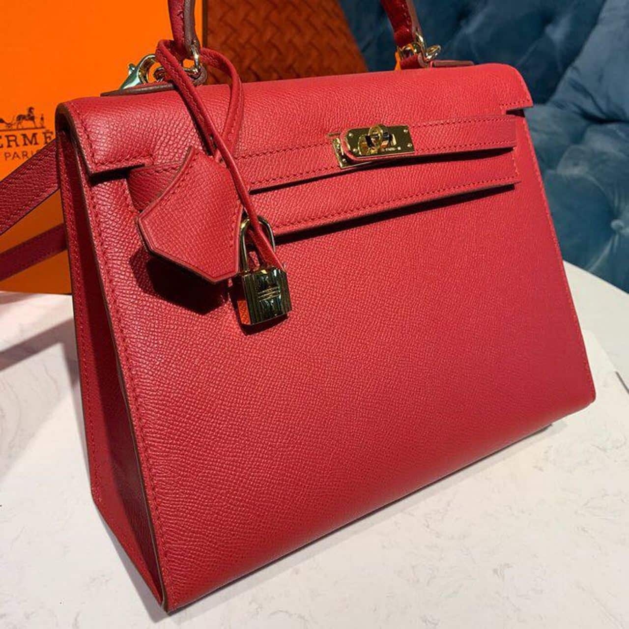 1:1 Replica Hermes Kelly Tomate For Women Gold Toned Hardware 10in/25cm - Image 7