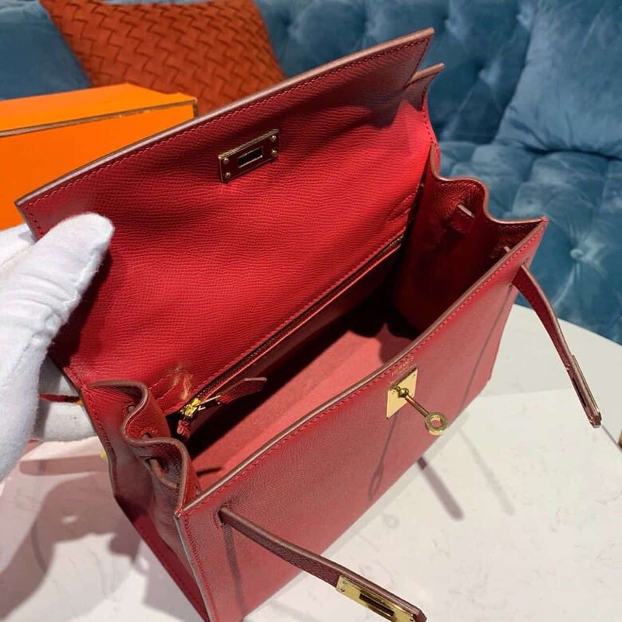 1:1 Replica Hermes Kelly Tomate For Women Gold Toned Hardware 10in/25cm - Image 15