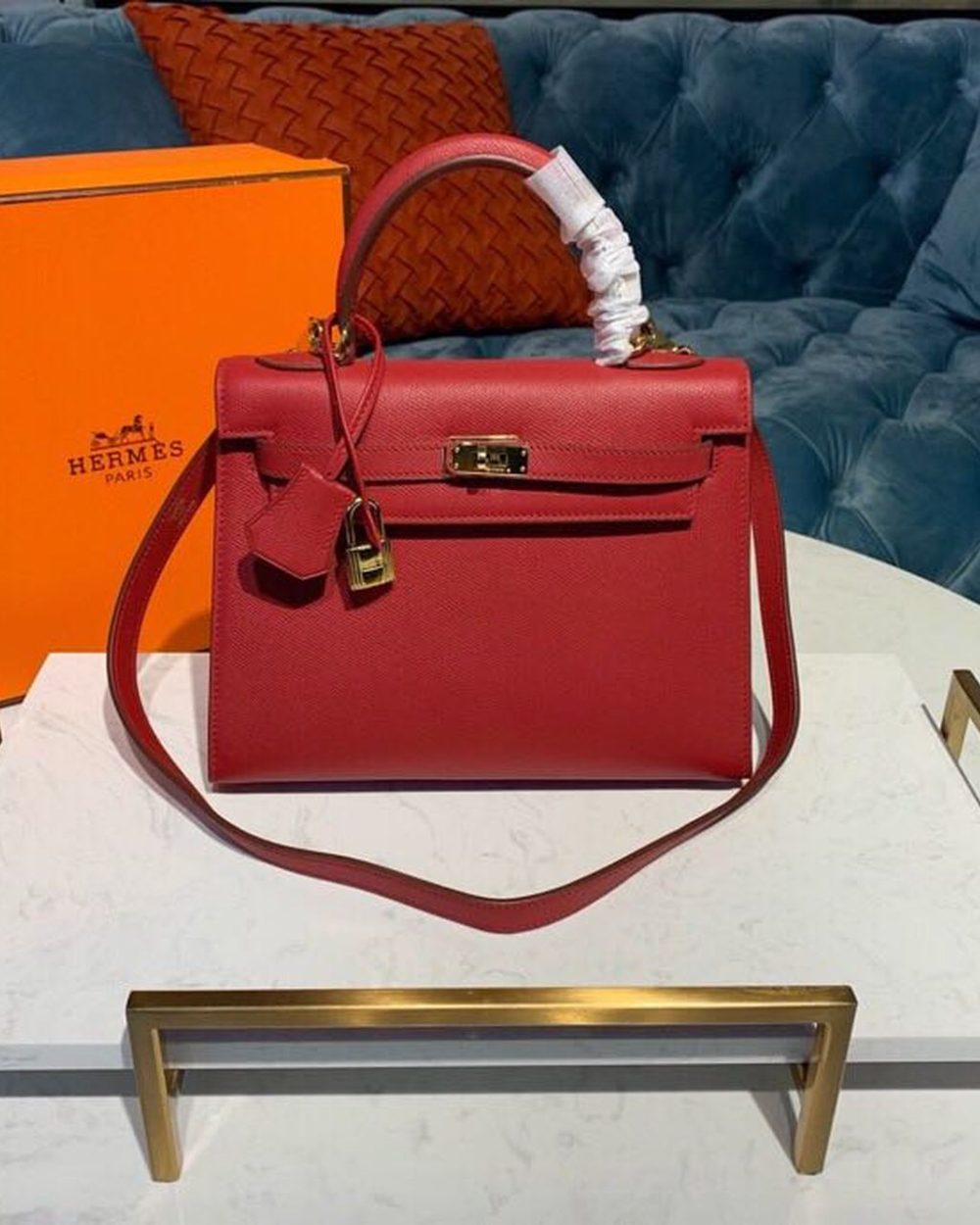 1:1 Replica Hermes Kelly Tomate For Women Gold Toned Hardware 10in/25cm