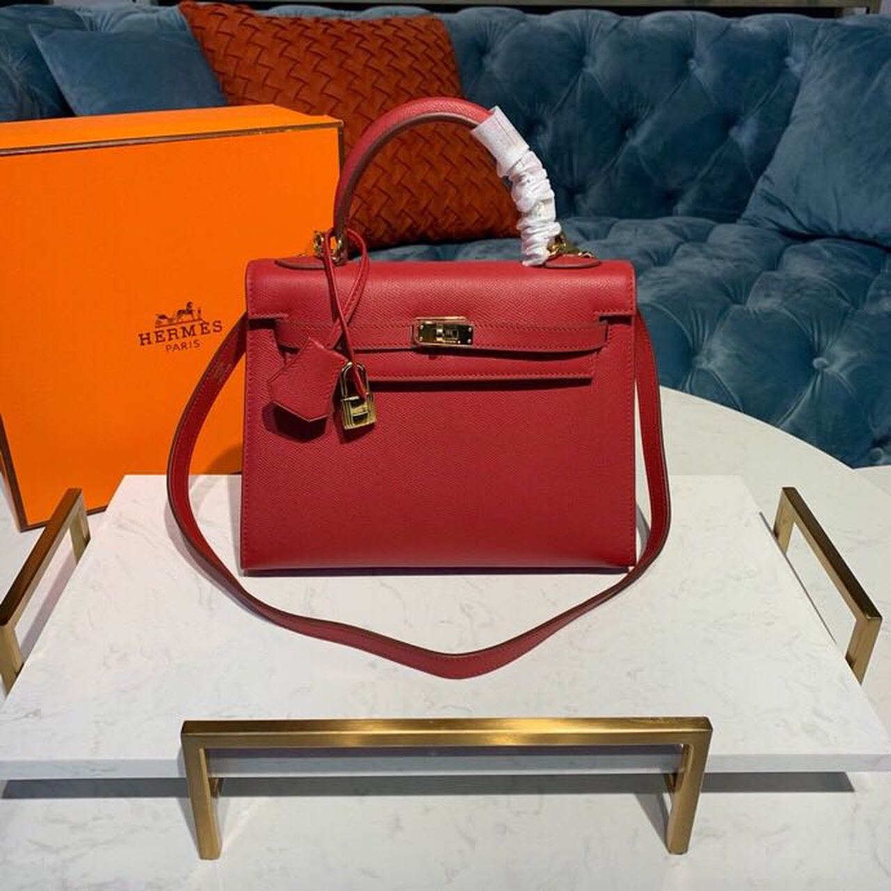 1:1 Replica Hermes Kelly Tomate For Women Gold Toned Hardware 10in/25cm