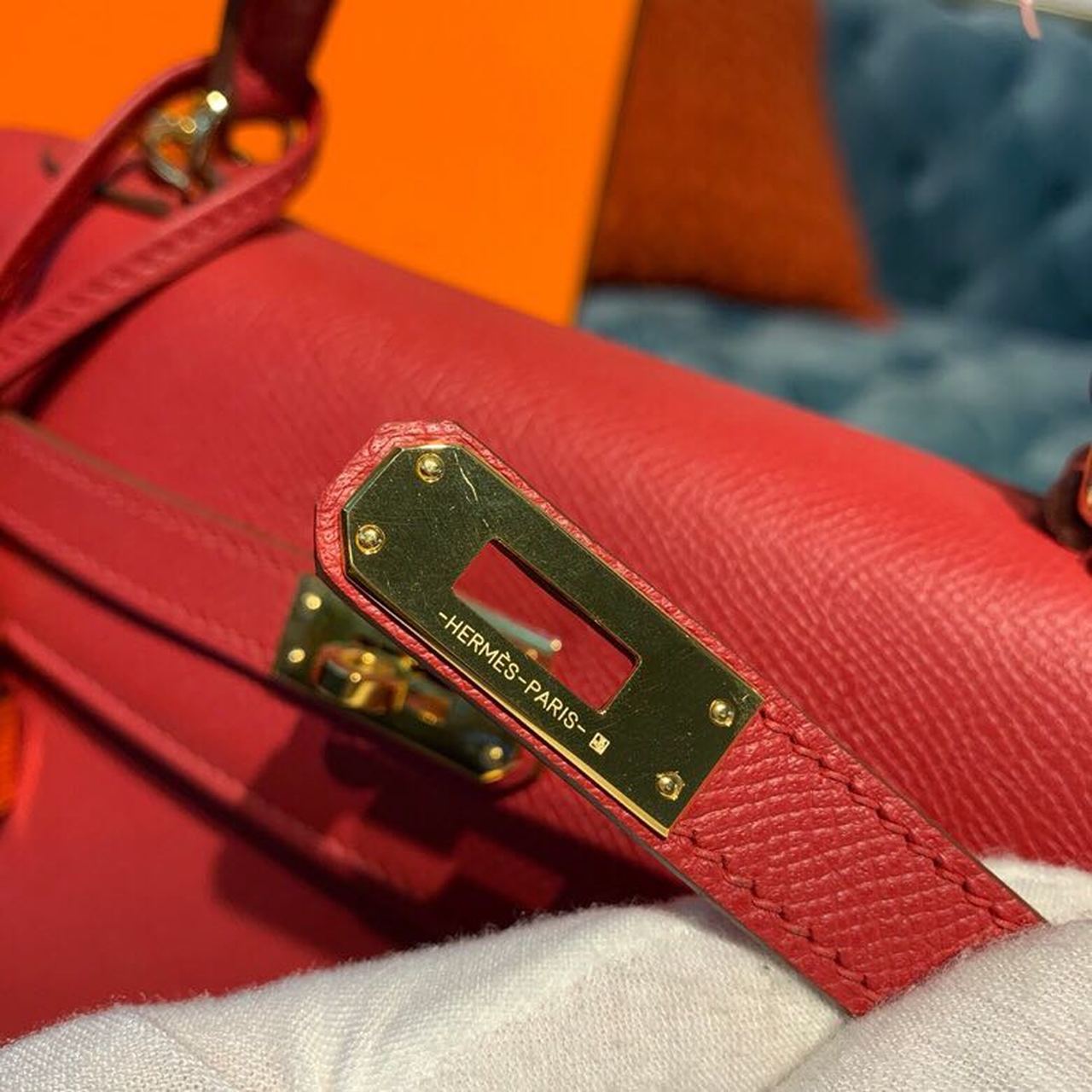1:1 Replica Hermes Kelly Tomate For Women Gold Toned Hardware 10in/25cm - Image 13