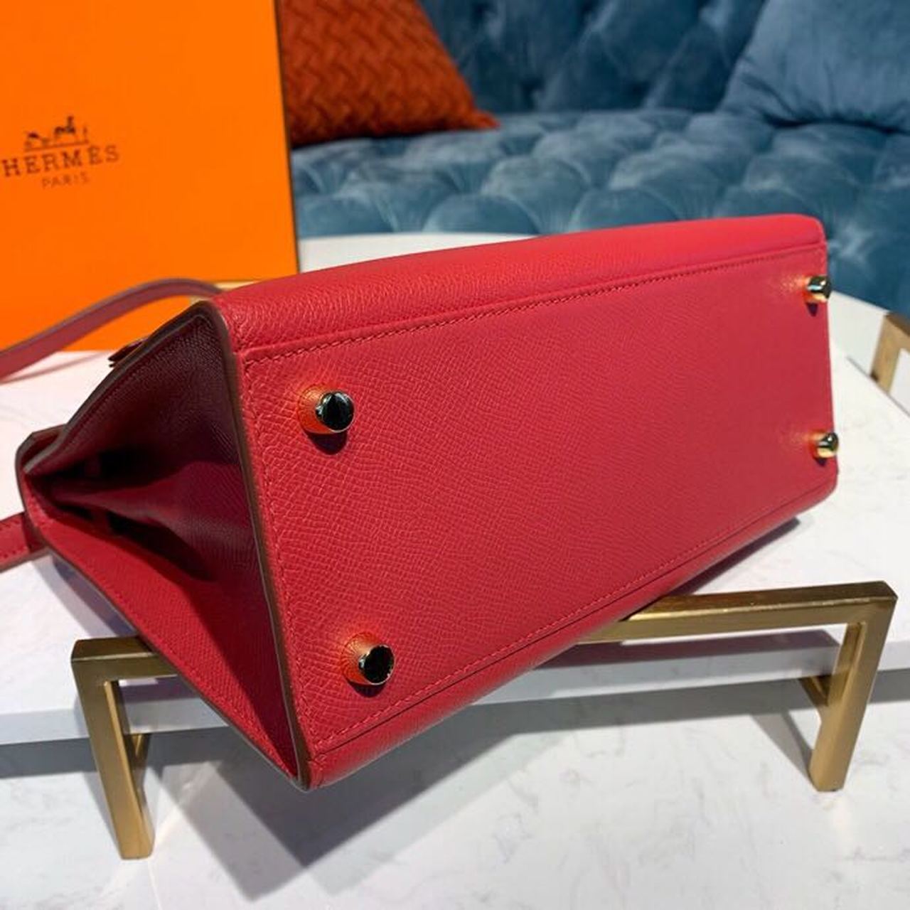 1:1 Replica Hermes Kelly Tomate For Women Gold Toned Hardware 10in/25cm - Image 8