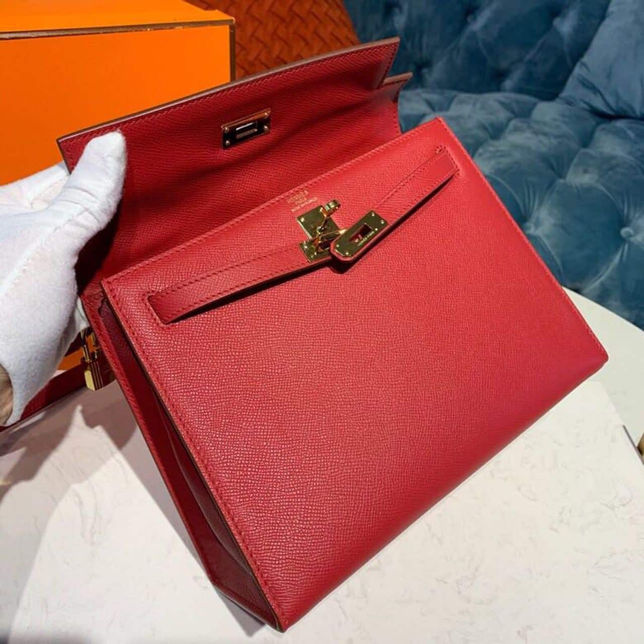 1:1 Replica Hermes Kelly Tomate For Women Gold Toned Hardware 10in/25cm - Image 16