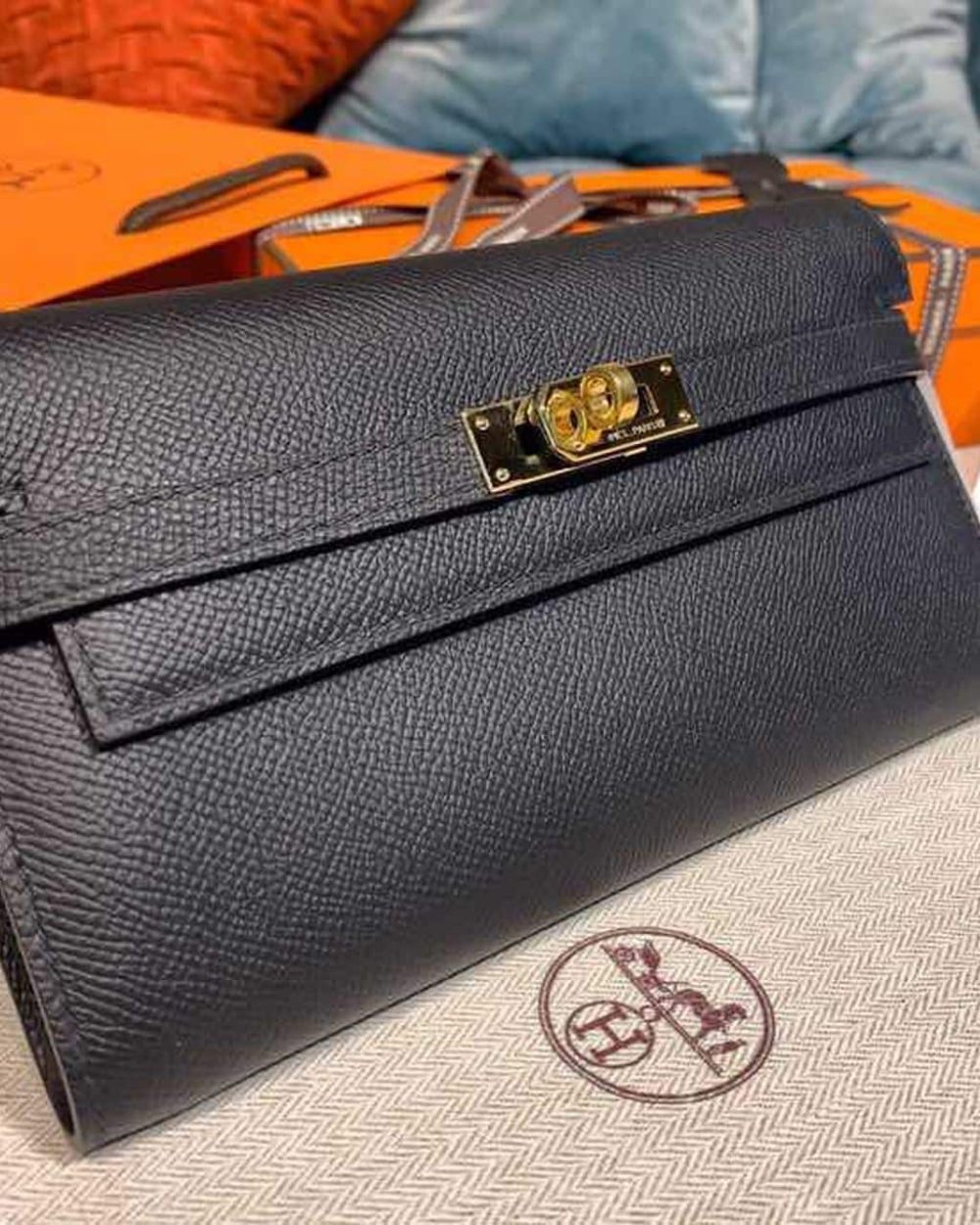 1:1 Replica Hermes Kelly Wallet To Go Woc Black With Gold Toned Hardware Bag For Women 8.2in/21cm