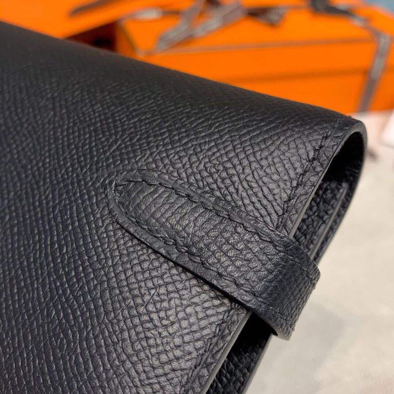 1:1 Replica Hermes Kelly Wallet To Go Woc Black With Gold Toned Hardware Bag For Women 8.2in/21cm - Image 16