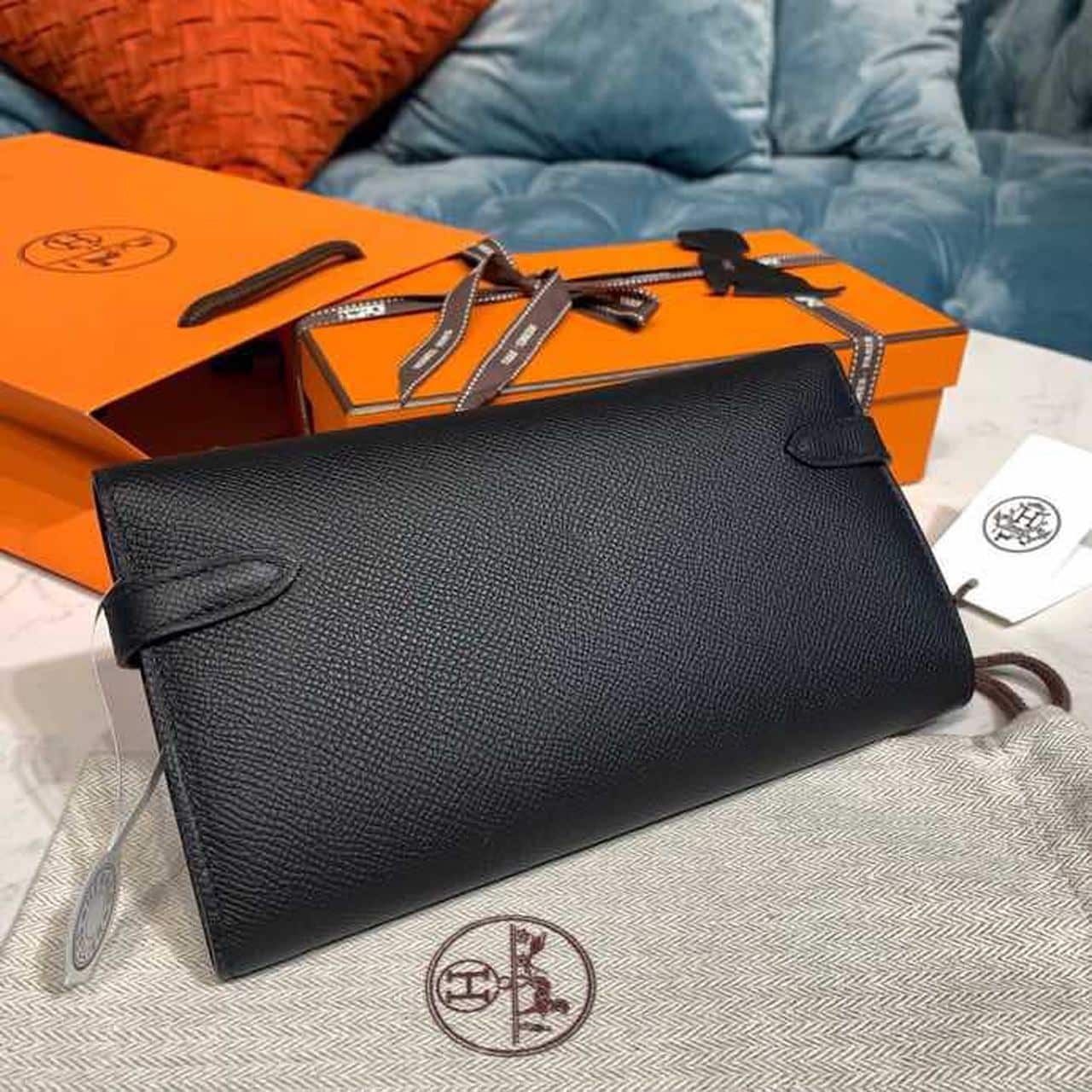 1:1 Replica Hermes Kelly Wallet To Go Woc Black With Gold Toned Hardware Bag For Women 8.2in/21cm - Image 8