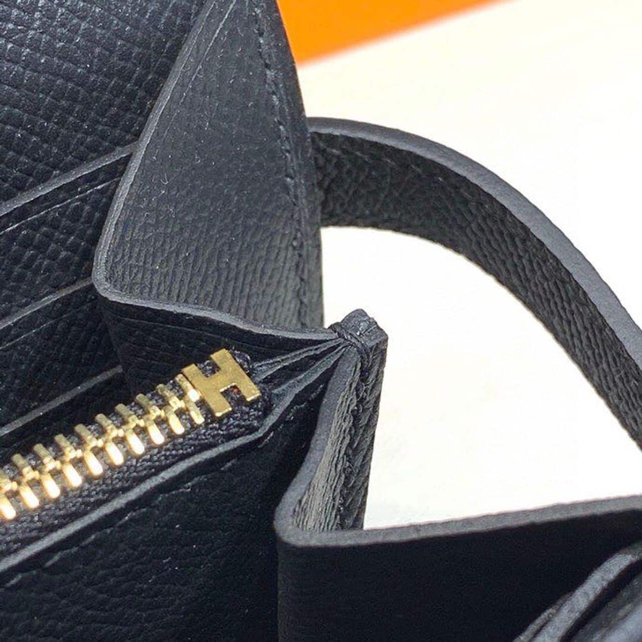 1:1 Replica Hermes Kelly Wallet To Go Woc Black With Gold Toned Hardware Bag For Women 8.2in/21cm - Image 19