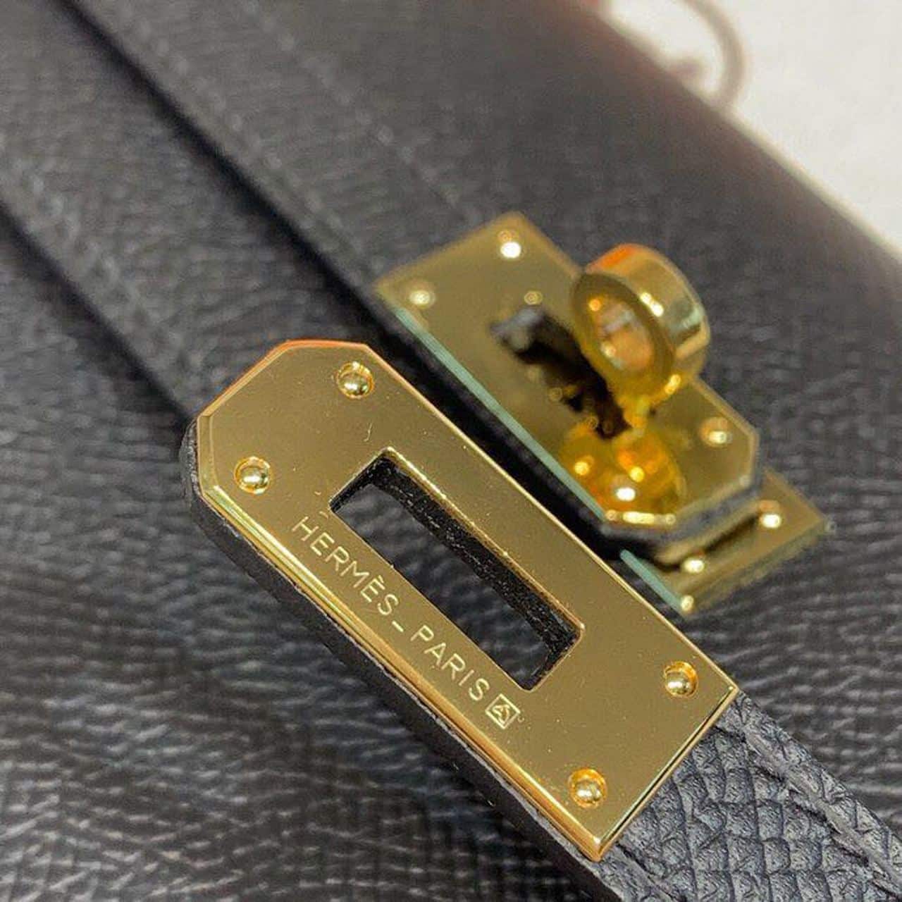 1:1 Replica Hermes Kelly Wallet To Go Woc Black With Gold Toned Hardware Bag For Women 8.2in/21cm - Image 15