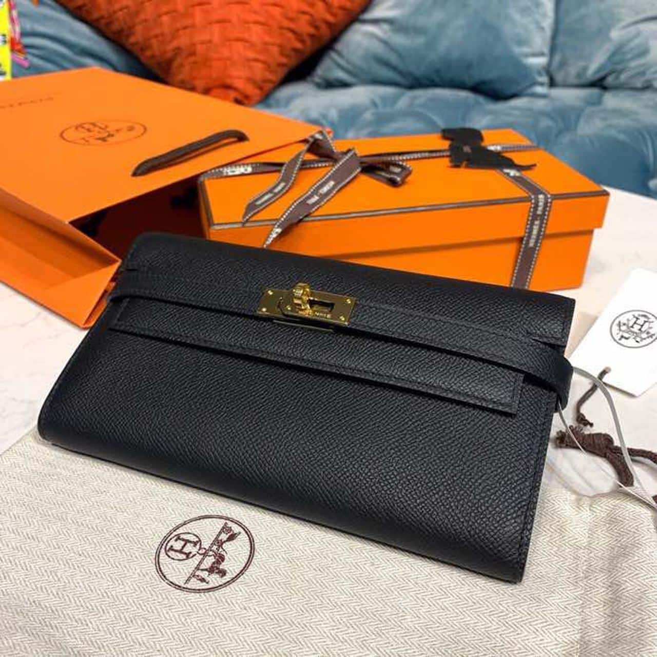 1:1 Replica Hermes Kelly Wallet To Go Woc Black With Gold Toned Hardware Bag For Women 8.2in/21cm - Image 2