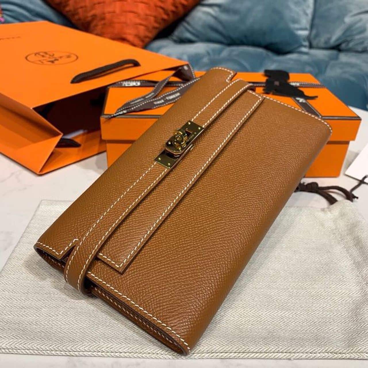 1:1 Replica Hermes Kelly Wallet To Go Woc Brown With Gold Toned Hardware Bag For Women 8.2in/21cm - Image 6