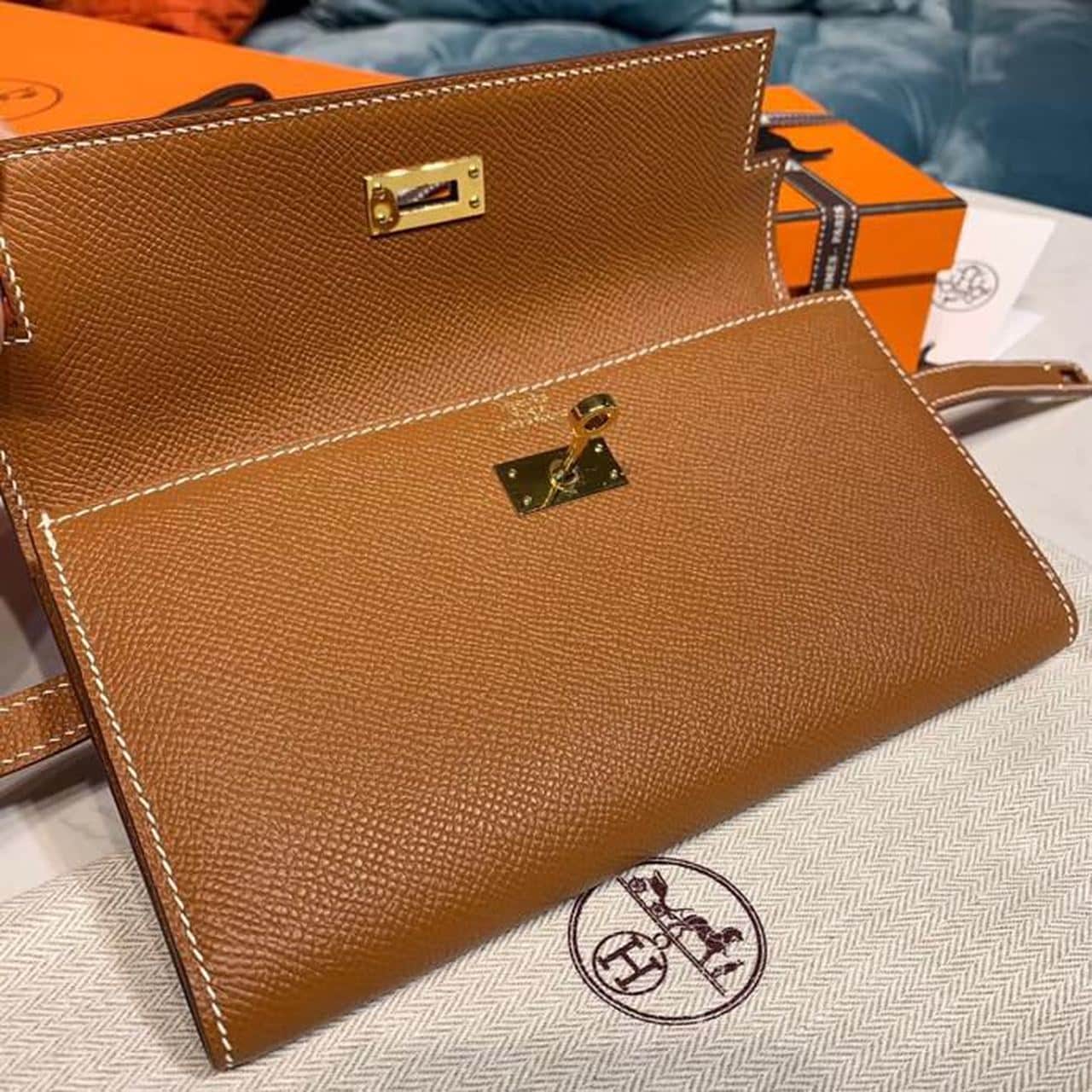 1:1 Replica Hermes Kelly Wallet To Go Woc Brown With Gold Toned Hardware Bag For Women 8.2in/21cm - Image 10