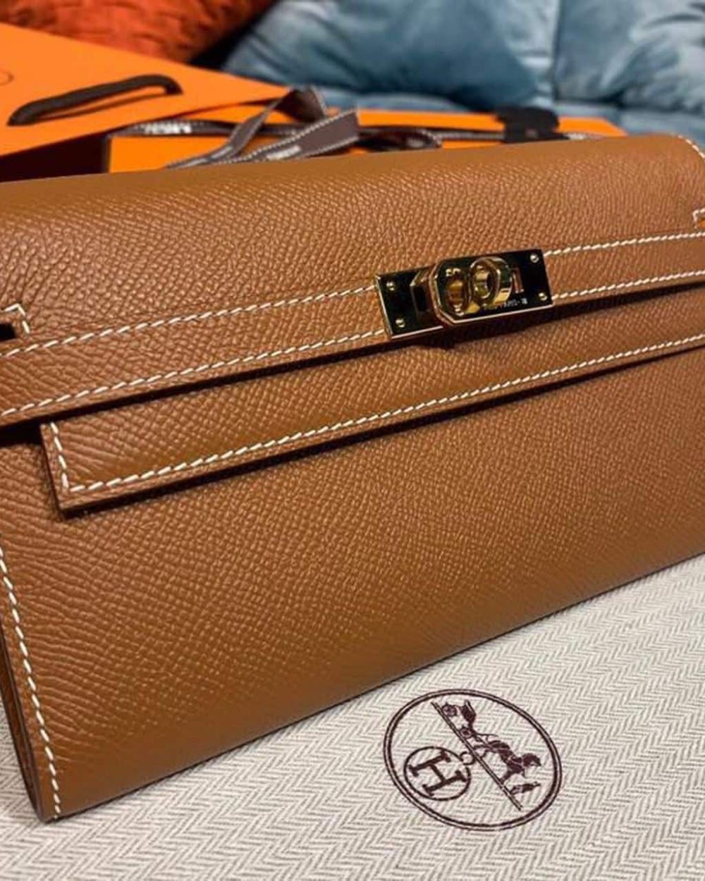 1:1 Replica Hermes Kelly Wallet To Go Woc Brown With Gold Toned Hardware Bag For Women 8.2in/21cm