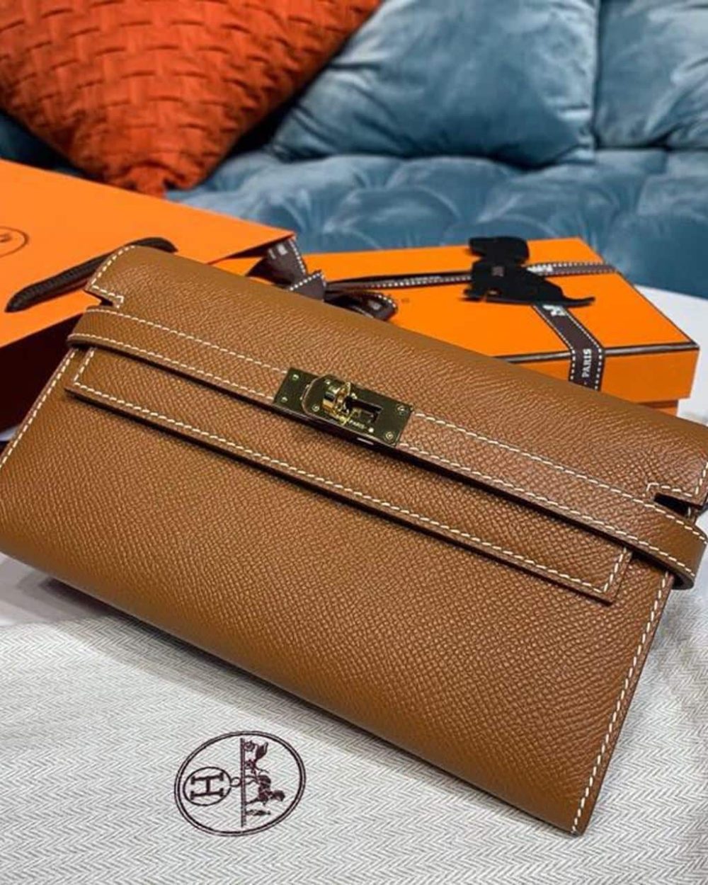1:1 Replica Hermes Kelly Wallet To Go Woc Brown With Gold Toned Hardware Bag For Women 8.2in/21cm
