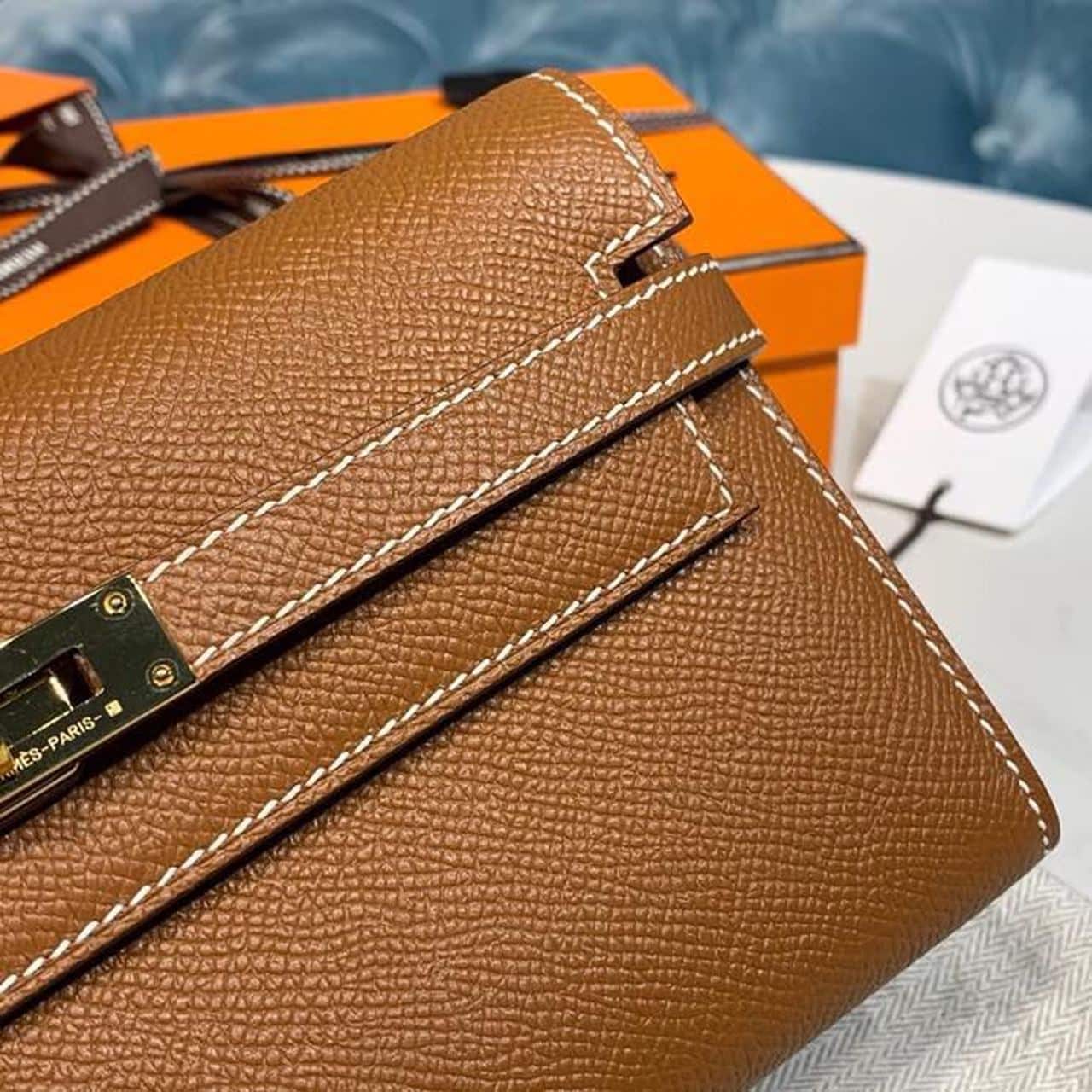 1:1 Replica Hermes Kelly Wallet To Go Woc Brown With Gold Toned Hardware Bag For Women 8.2in/21cm - Image 11