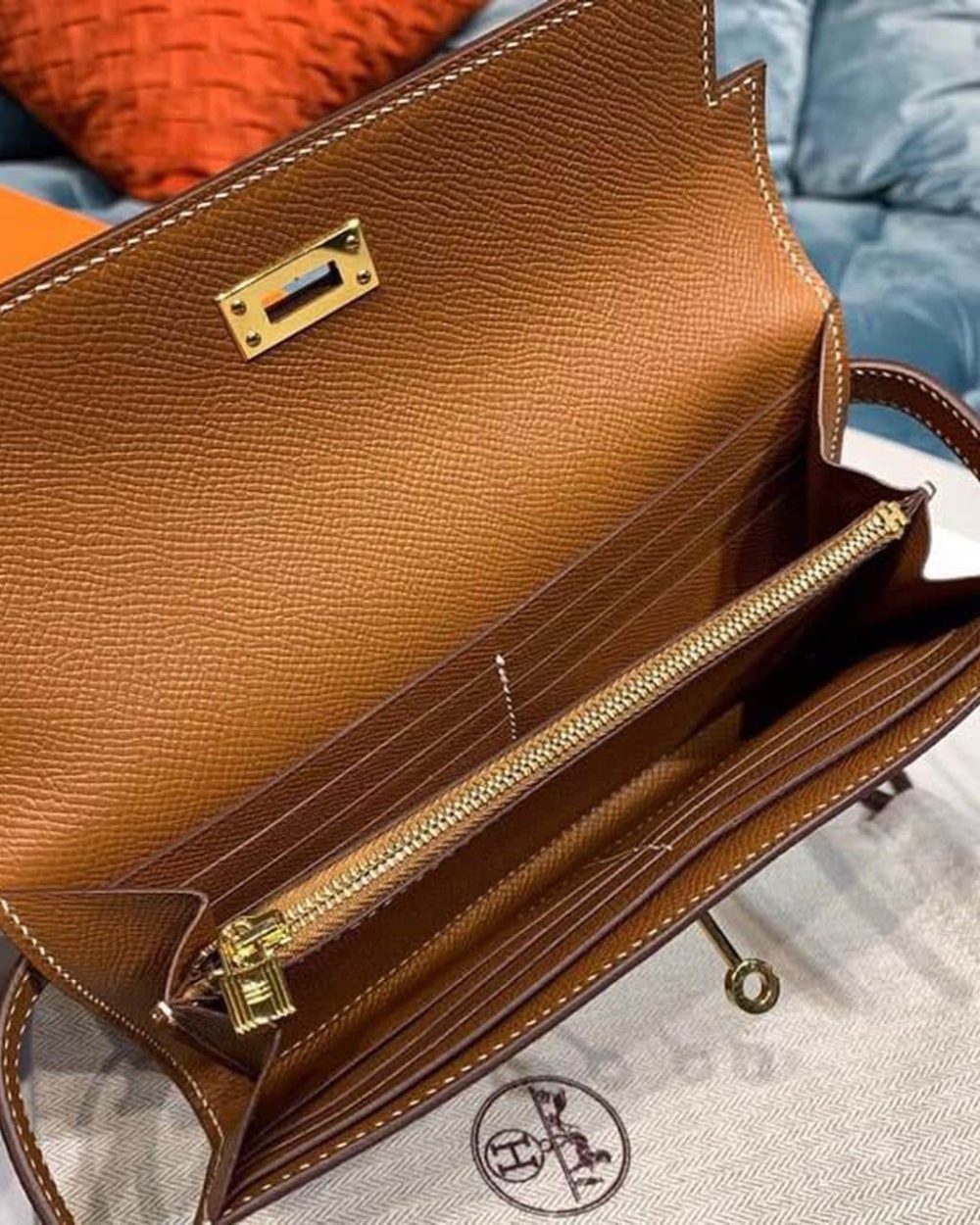 1:1 Replica Hermes Kelly Wallet To Go Woc Brown With Gold Toned Hardware Bag For Women 8.2in/21cm